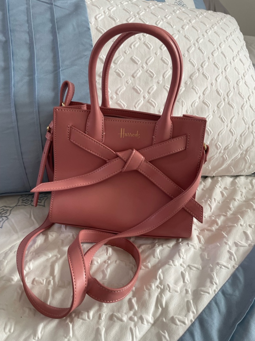 Harrods Mauve Pink Leather Knot-Front Satchel
